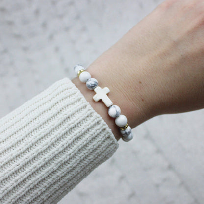 Cross Stone Bracelet - Marbled White