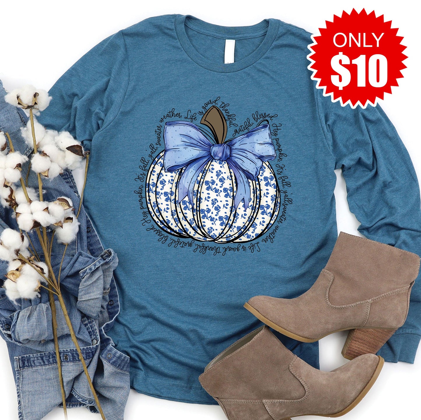 Blue Floral Pumpkin Long Sleeve - 10