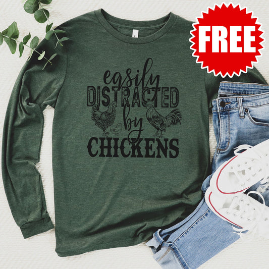 Distracted by Chickens Long Sleeve - Heather Forest - 0