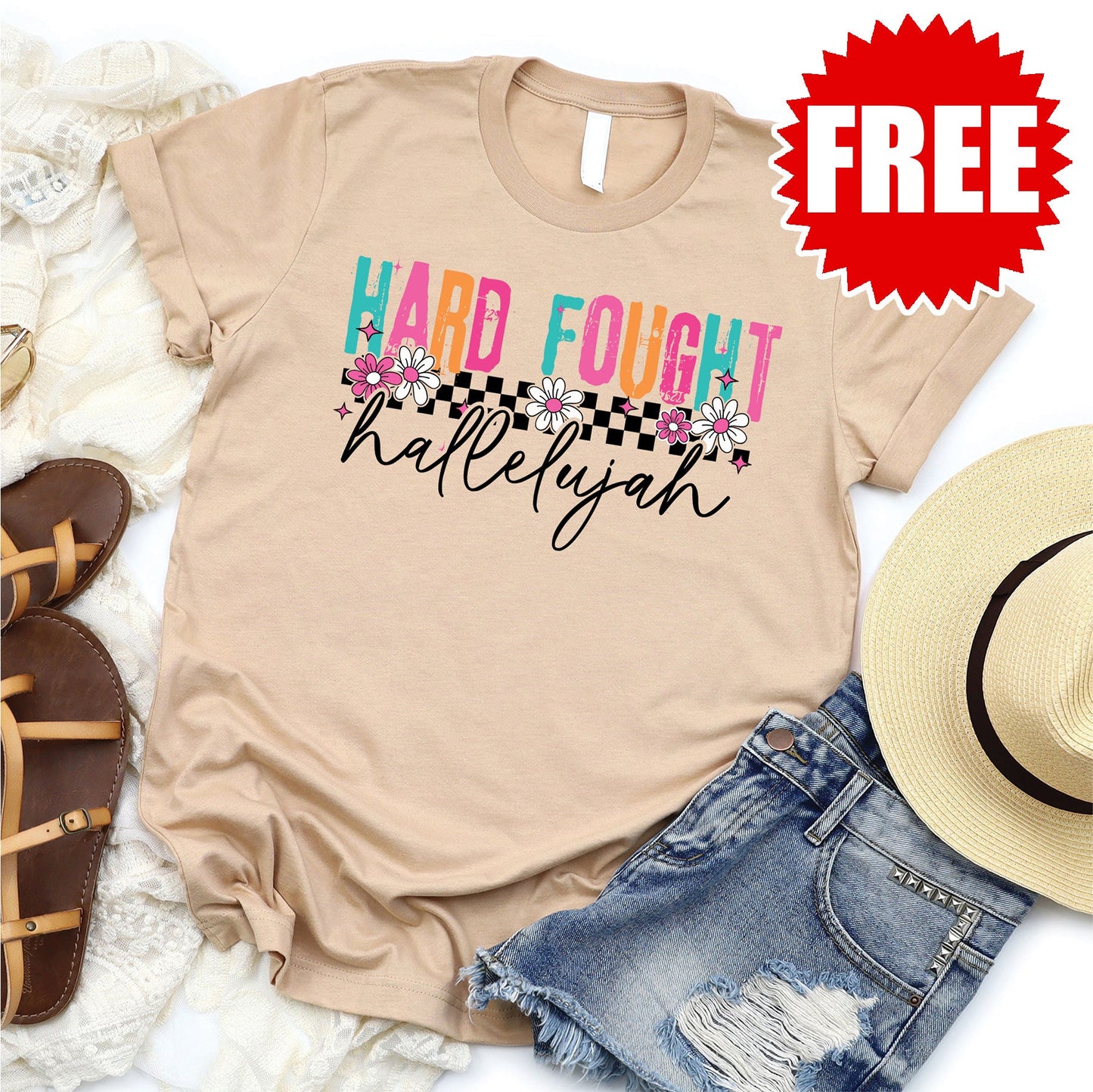 Hard Fought Hallelujah Tee - Heather Sand Dune - 0