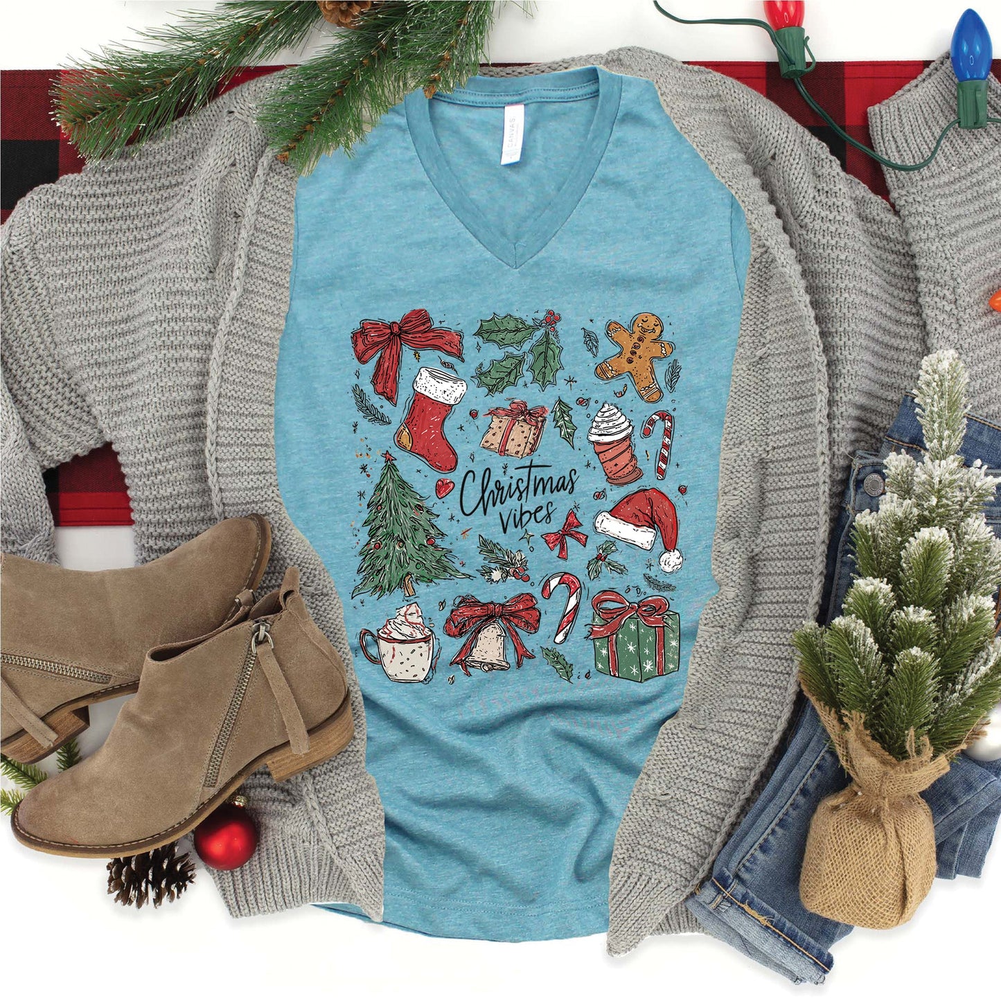 Christmas Vibes Retro V-Neck