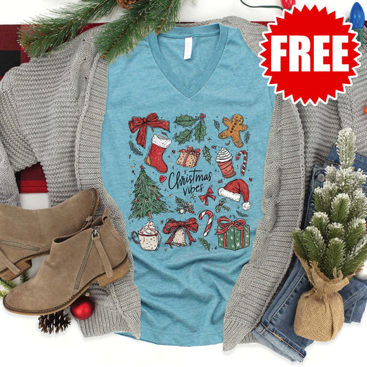 Christmas Vibes Retro V-Neck - 0