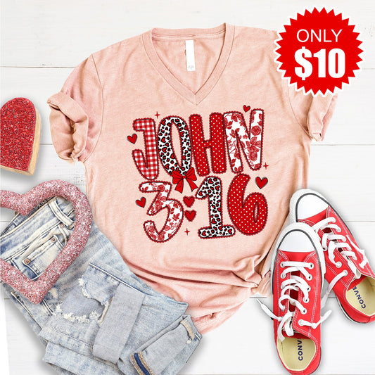 John 3:16 V-Neck - Heather Peach - 10