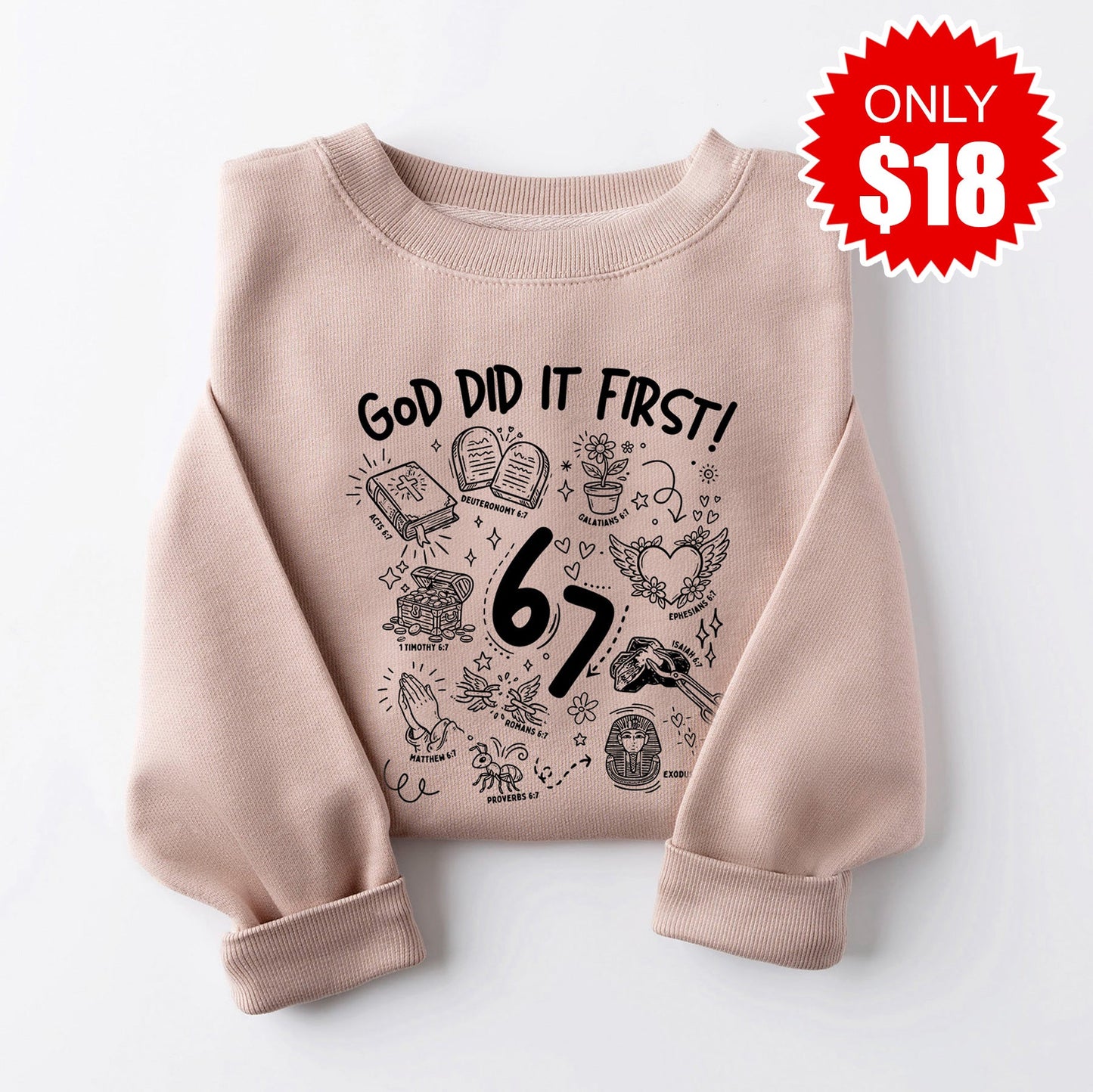 God Did It First Black Sweatshirt - Heather Pink Gravel - 18