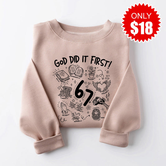 God Did It First Black Sweatshirt - Heather Pink Gravel - 18