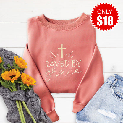Embroidered Saved by Grace Sweatshirt - 18
