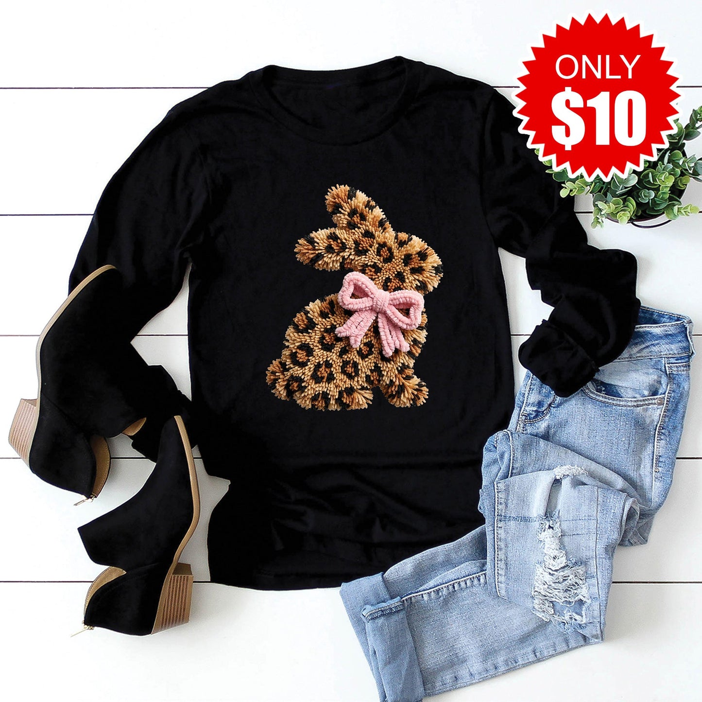 Leopard Bunny Long Sleeve - Black - 10