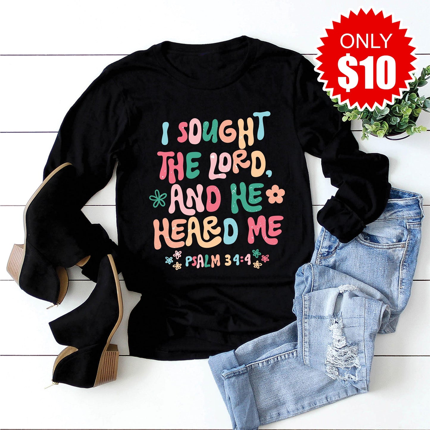 He Heard Me Long Sleeve - Black - 10