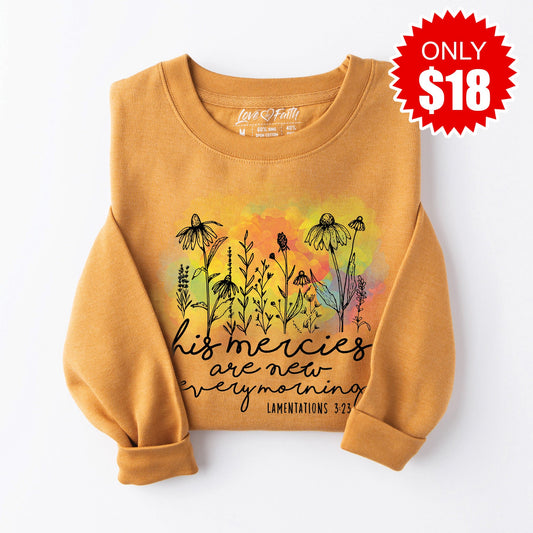 His Mercies Are New Sweatshirt - Heather Toast - 18