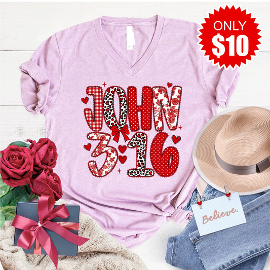 John 3:16 V-Neck - Heather Lilac - 10