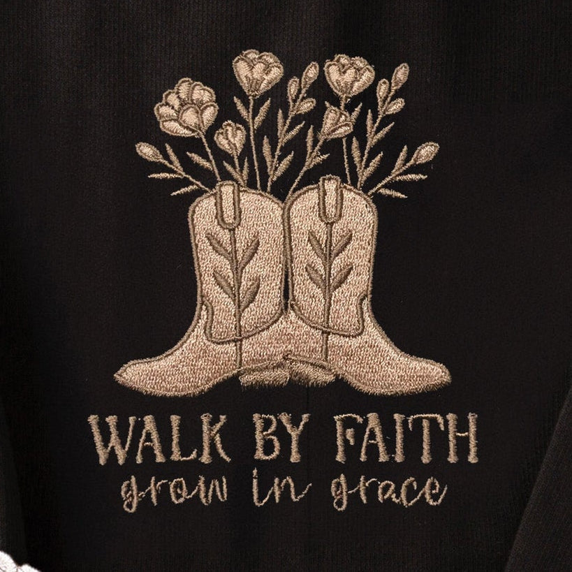 Embroidered Walk by Faith Boots Sweatshirt