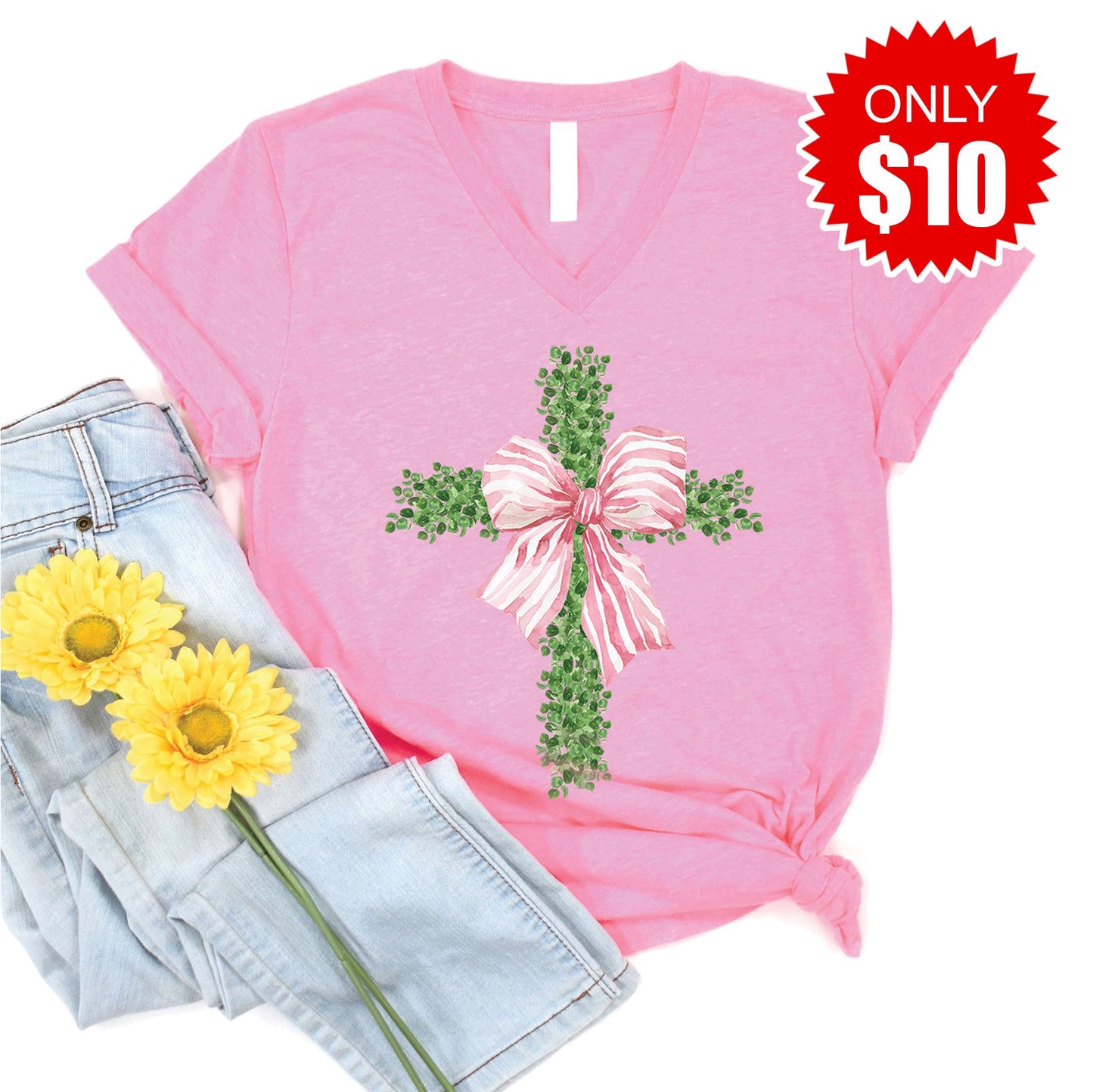 Cross V-Neck - Heather Bubble Gum - 10