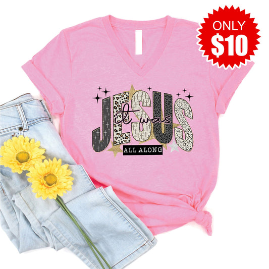 Jesus V-Neck - Heather Bubble Gum - 10
