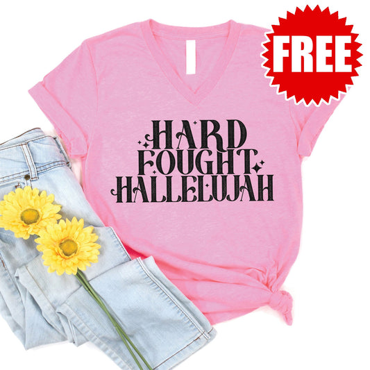 Hard Fought Hallelujah V-Neck - Heather Bubble Gum - 0