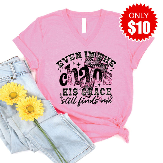 His Grace Still Finds Me V-Neck - Heather Bubble Gum - 10