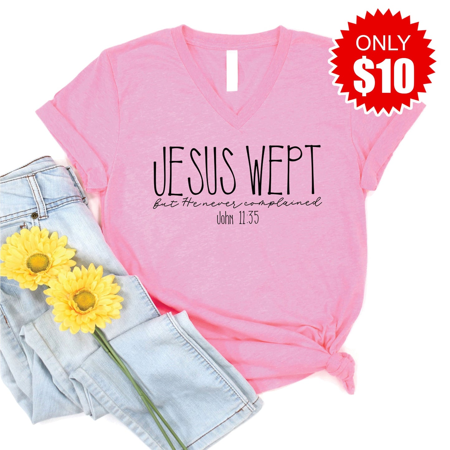Jesus Wept V-Neck - Heather Bubble Gum - 10