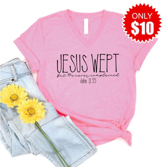 Jesus Wept V-Neck - Heather Bubble Gum - 10
