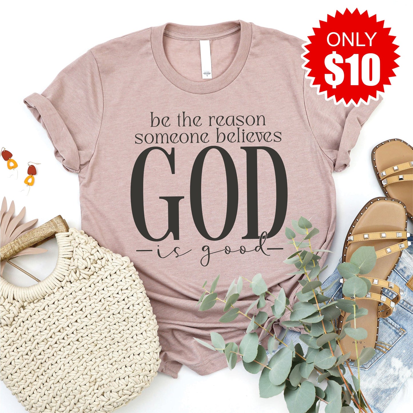 God Is Good Tee - Heather Pink Gravel - 10