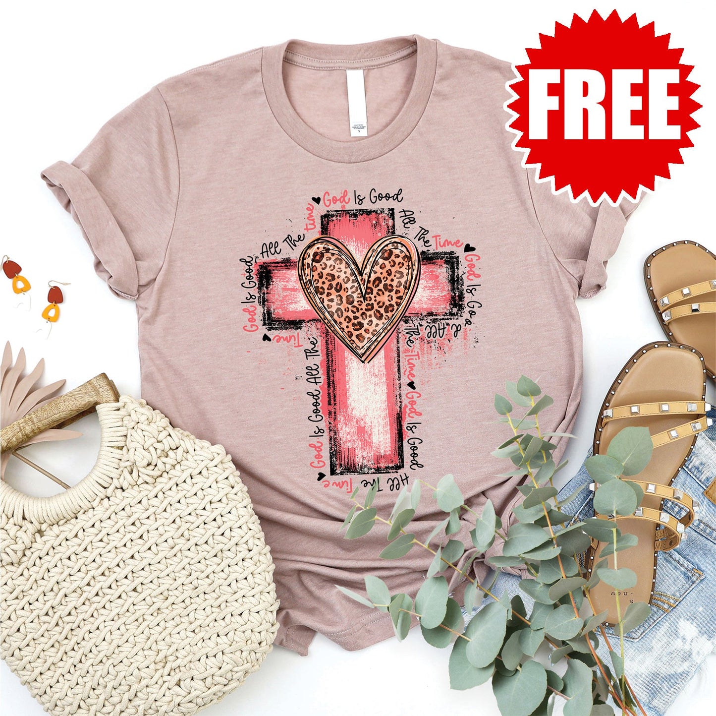 God is Good All The Time Tee - Heather Pink Gravel - FREE