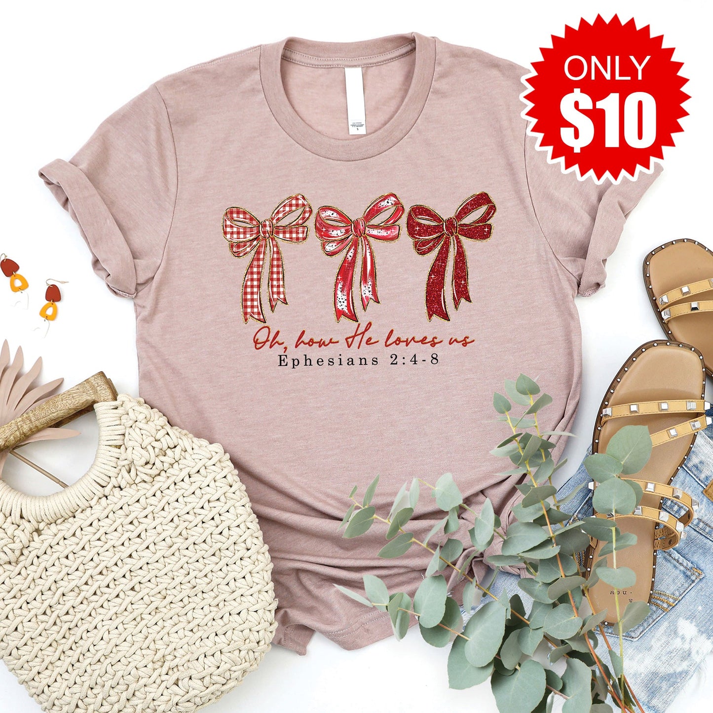 How He Loves Us Tee - Heather Pink Gravel - 10