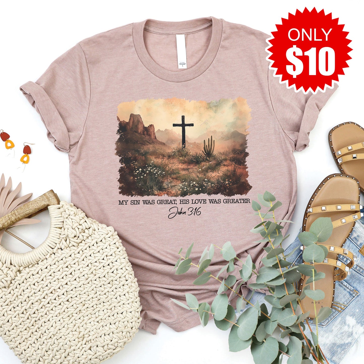 John 3:16 Tee - Heather Pink Gravel - 10