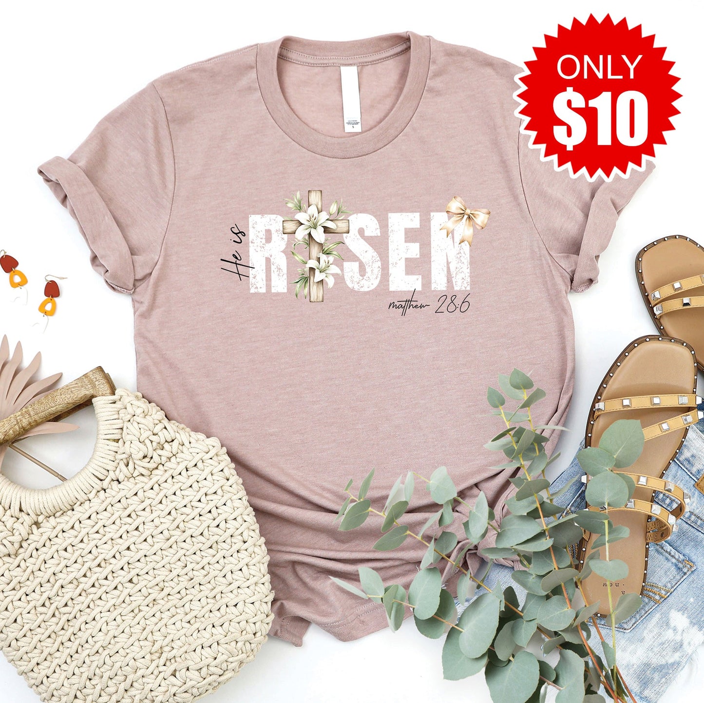 He Is Risen Tee - Heather Pink Gravel - 10