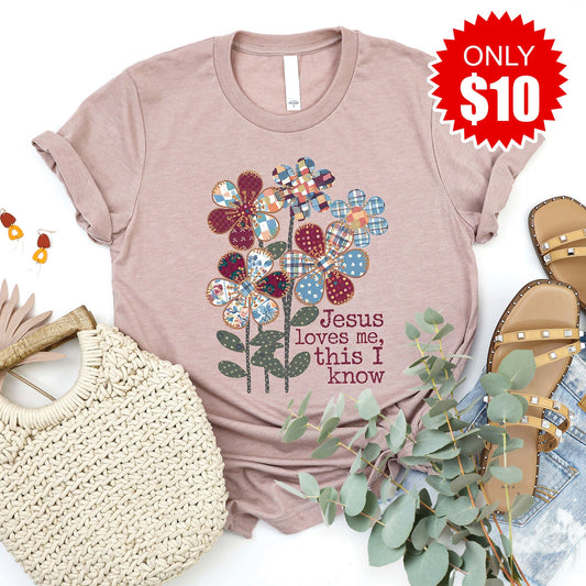 Jesus Loves Me Tee - Heather Pink Gravel - 10