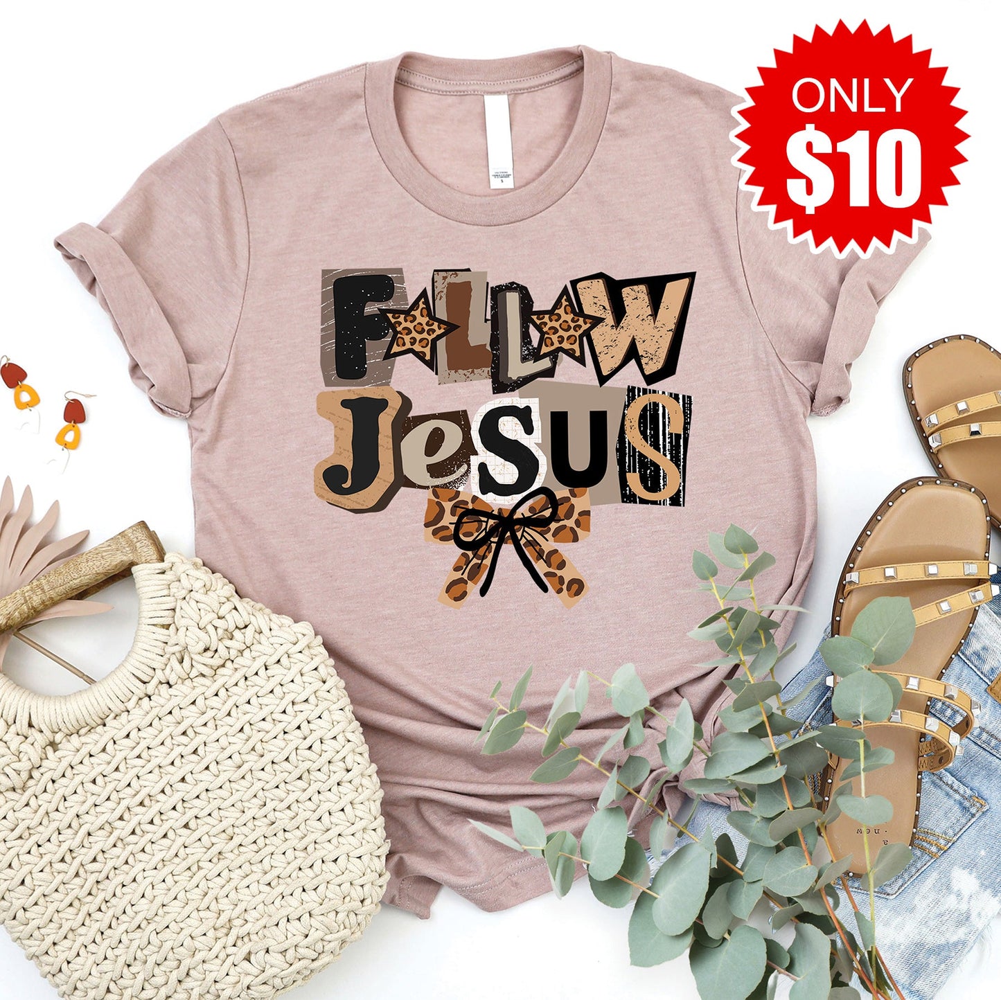 Follow Jesus Tee - Heather Pink Gravel - 10