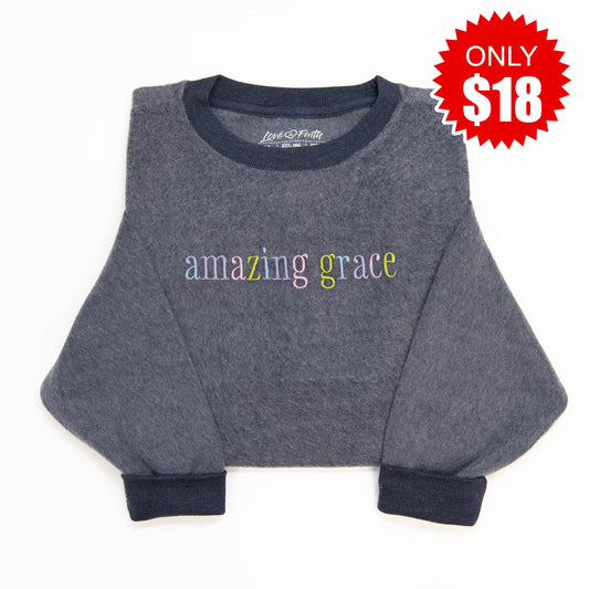 Fuzzy Embroidered Amazing Grace Sweatshirt - 18