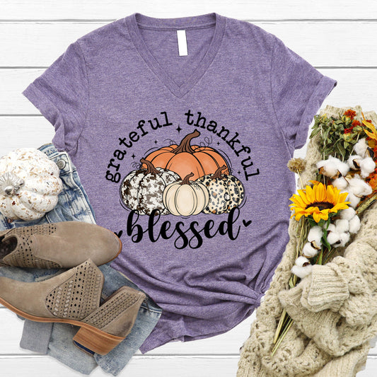 Grateful Thankful Blessed V-Neck