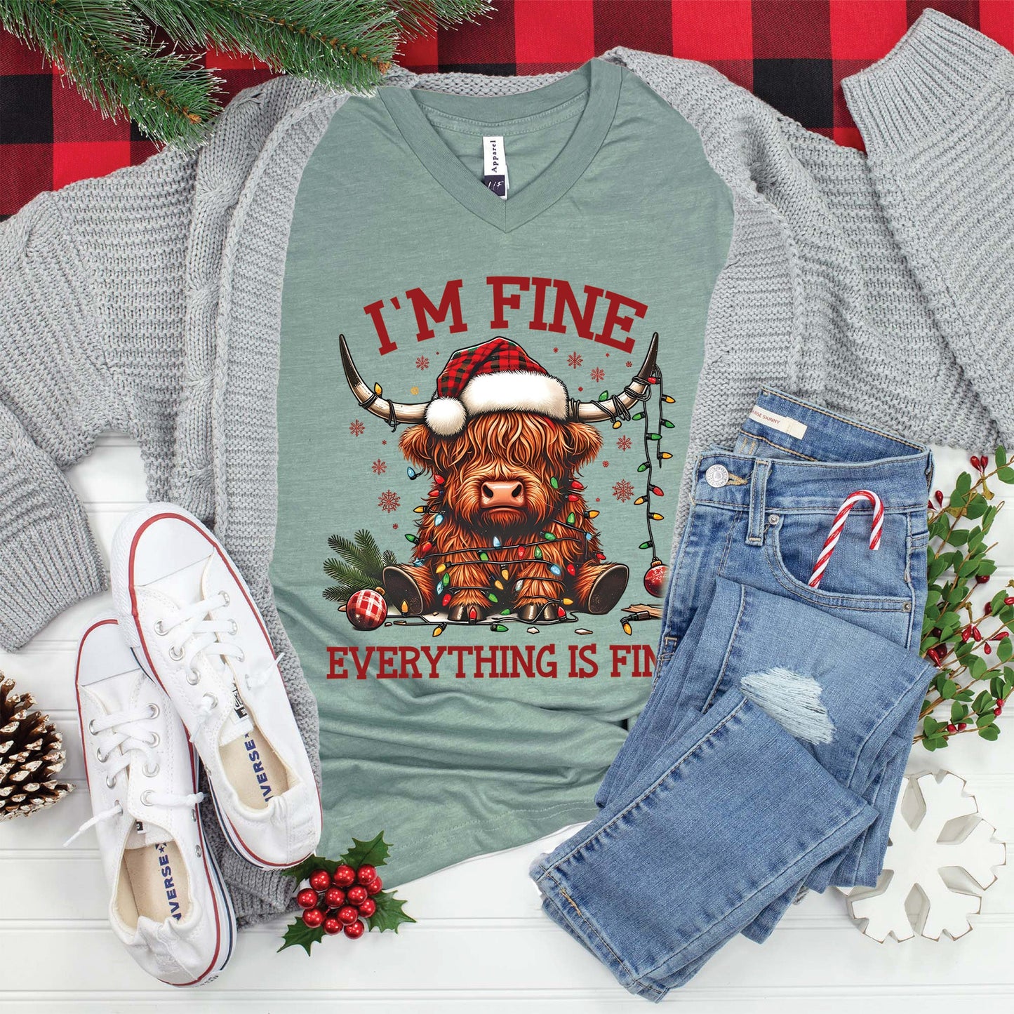 Everything is Fine Cow V-Neck
