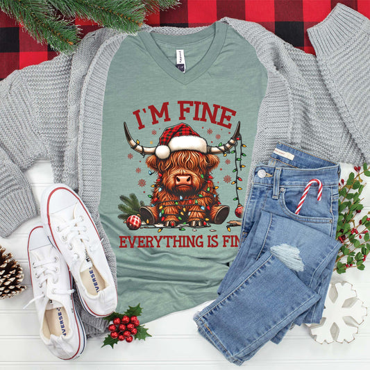 Everything is Fine Cow V-Neck