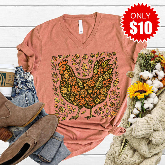 Floral Chicken V-Neck - 10