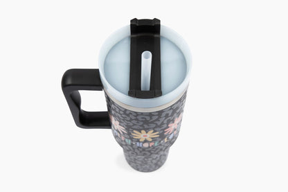 FHL Black Leopard Floral 40oz Tumbler w/ Handle