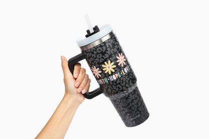 FHL Black Leopard Floral 40oz Tumbler w/ Handle