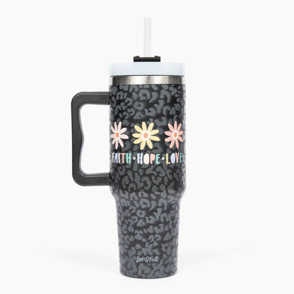 FHL Black Leopard Floral 40oz Tumbler w/ Handle