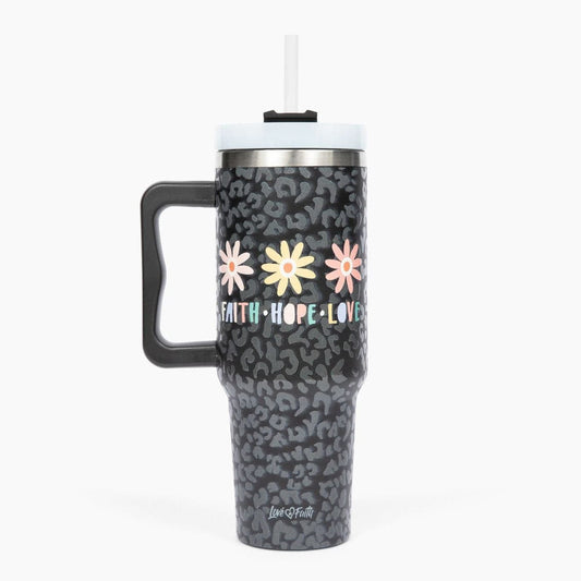 FHL Black Leopard Floral 40oz Tumbler w/ Handle