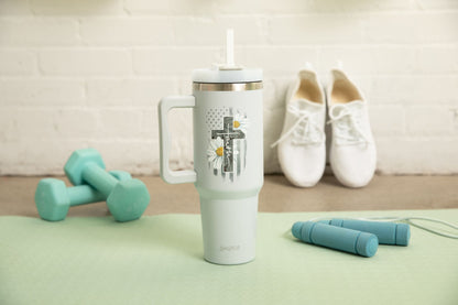 Faith Cross Daisies 40oz Tumbler w/ Handle